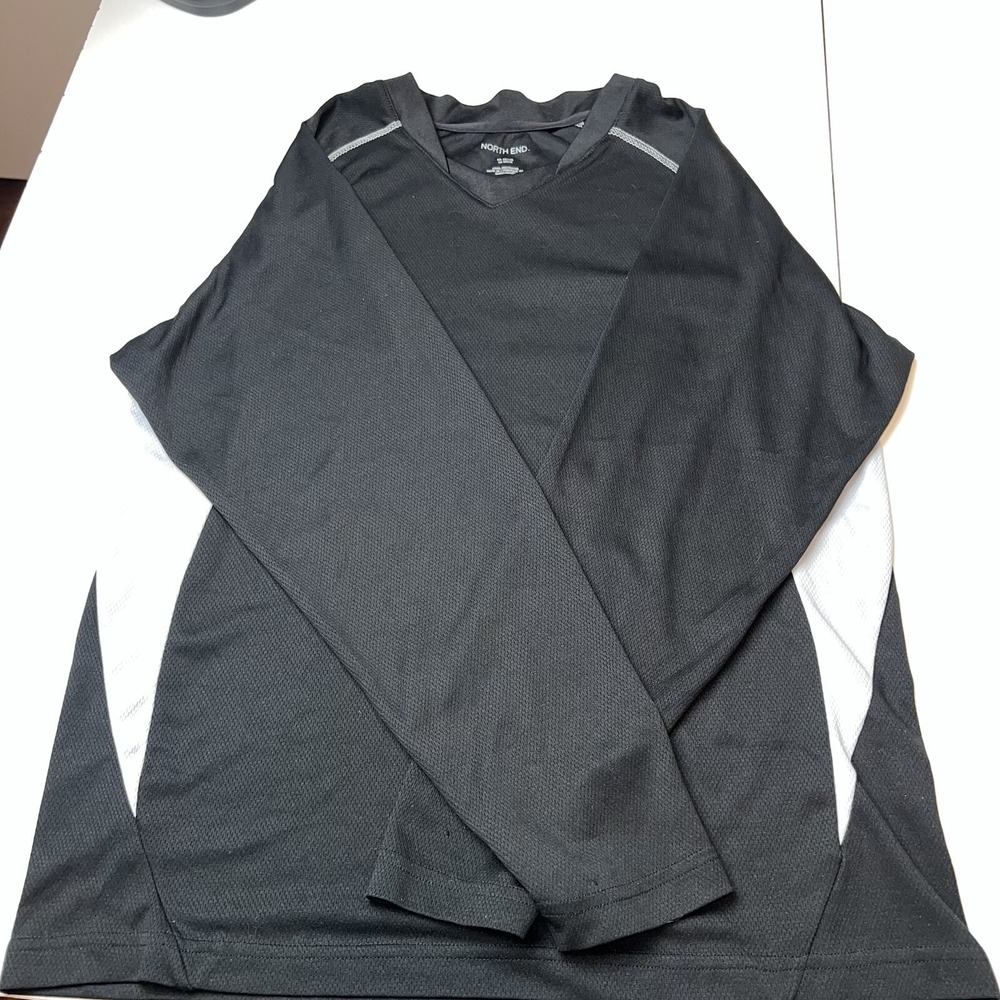 Men's North End Long Sleeve Pullover Polyester Gray Black Shirt V-Neck S/P